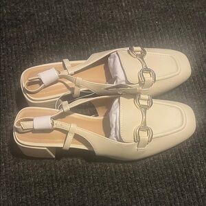 a new day Cream Women's Slingback Loafers with Silver Buckles